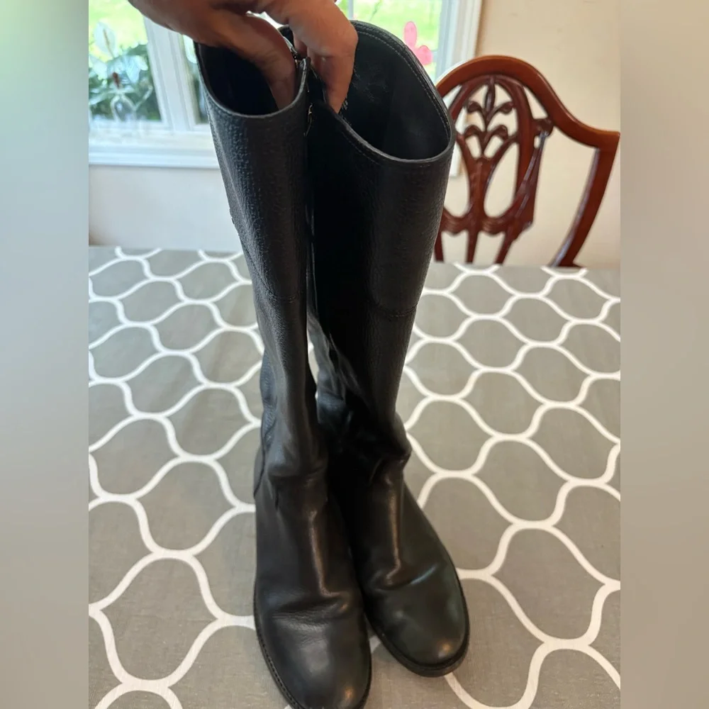 Tory Burch Jolie Tall Black Ladies Pebbled Leather Riding Boots